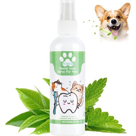 Spray de Dentaire pour Chiens Chats, 200ML Spray de Soins Dentaires avec Menthe Fraîche pour Animaux, Sans Rinçage ni Brossage, Élimine la Plaque Dentaire, Anti Tartre, Mauvaise Haleine (1/5)