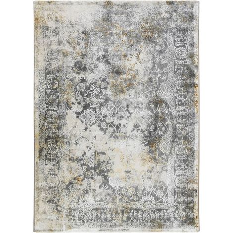 BORGES USED - Tapis graphique effet usé gris or 120x170 (1/5)