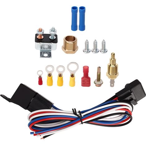Kit de Thermostat de Ventilateur de Refroidissement électrique, Kit de Fil de Relais de Contrôle de Thermostat de Ventilateur de Radiateur électrique 12 V Complet pour Voitures, Camions, Bus (1/5)