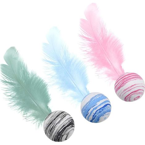 3 pcs Jouets pour Chat, Balle Texture Ciel étoilé EVA Matériel Balle en Mousse, Jouet à Macher Interactif avec Plume, Jouets Interactifs Chat, Jouet de Lancer-Fei Yu (1/5)