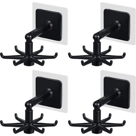 (Black) 4-piece 360° rotating kitchen utensil rack, no drilling required, suitable for indoor use (1/5)