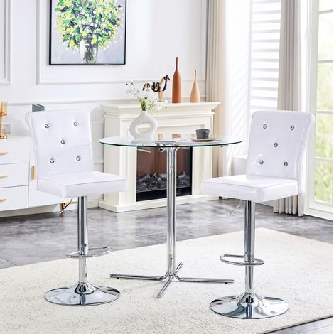 Silla de comedor de PVC blanca vintage con efecto cocodrilo, detalles cristal, resistente al agua,55×42×125cm (1/5)