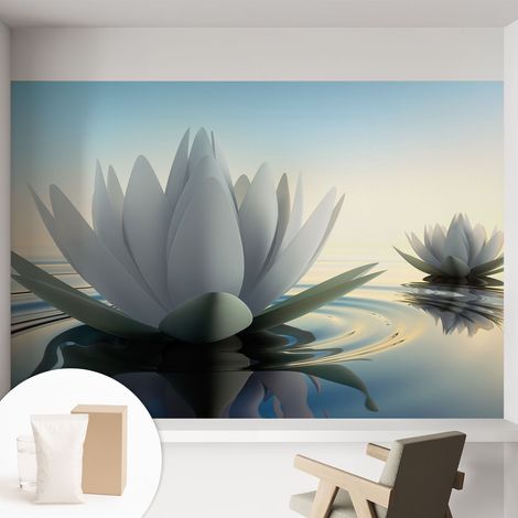 Fototapete Tapete Vliestapete mit Kleber - trendige Wanddeko - Schlafzimmer - Wohnzimmer Seerosen 152x104 cm (1/5)