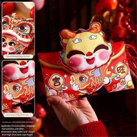 Enveloppe rouge en tissu pour le Nouvel An chinois 2024 (Année du Dragon), pour la Fête du Printemps et le Nouvel An des enfants (Rouge) - NOUVEAU (1/5)