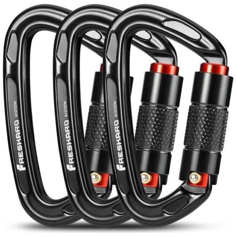 QORVA
-Mousqueton Escalade, Mousquetons Verrouillage Automatique, 25kN-2550kg, Certifié CE，Solide, pour Alpinisme, Laisse Chien, Sac de Frappe, Pompier, Hamac, Porte clé, Grand 10cm, Noir et Gris NPTE