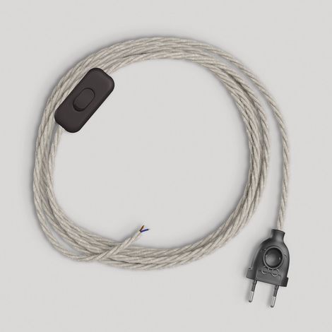 creative cables - Cablaggio per Lampada, Cavo TN01 Lino Naturale Neutro 1,80 m. Scegli Il Colore dell'interuttore e della Spina. - Nero