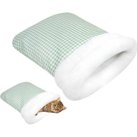 Sac Couchage pour Animaux Compagnie, Panier pour Chien et Chat, Lit hiver Semi-fermé Grille verte claire Grand CORBEILLE (1/5)