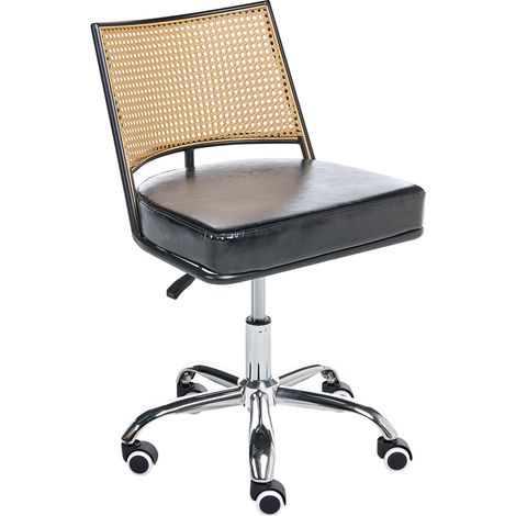 Silla de oficina retro de piel sintética respaldo de ratán sintético trenza vienesa giratoria ajustable negro Nome