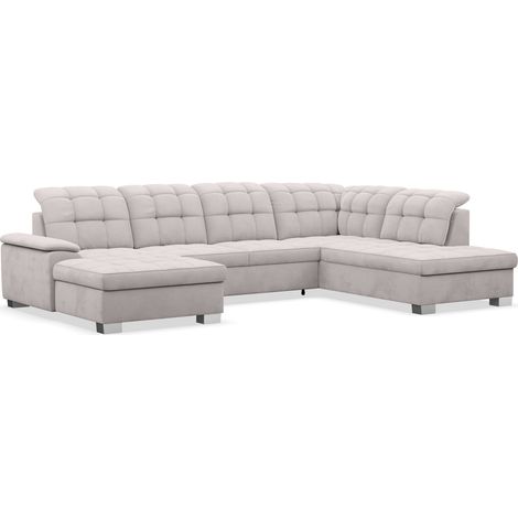 Selsey Jamaal - Wohnlandschaft mit Schlaffunktion und Stauraum, linksseitig, Velours hydrophob, hellgrau (1/5)