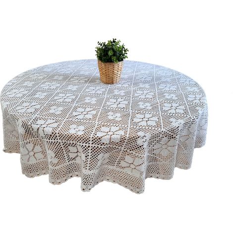 Gehäkelte Tischdecke, weiß, Durchmesser 180 cm, gehäkelte Tischdecke für runde Tische