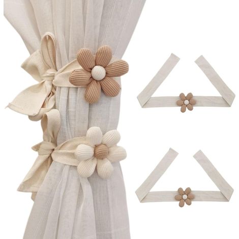 Lot de 2 embrasses, corde décorative fleur 3D coton, 82 cm salon chambre bureau (1/5)