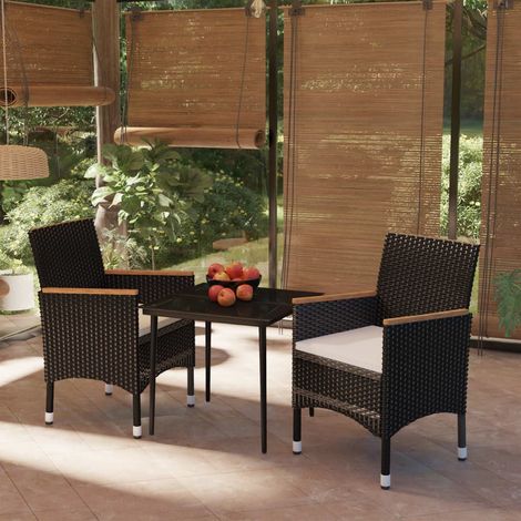 Ensemble de jardin modular 9 pièces canapé d'angle + repose-pieds noir poly rotin (1/5)