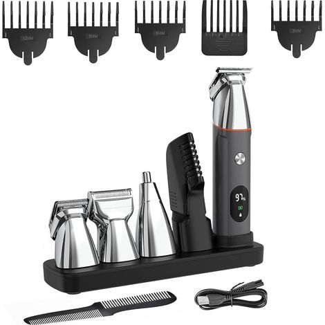Haarschneider für Herren, Bartschneider, 5-in-1-Rasierset für Männer, wiederaufladbarer USB-C-Akku, präziser Nasen-/Ohr-/Körpertrimmer, multifunktionaler Rasierer für Männer.