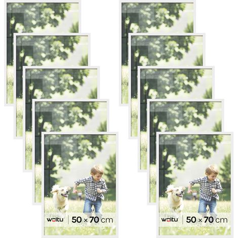 Lot de 10 Cadre Photo 50x70 cm WOLTU, Cadre pour Photo en Bois MDF, Décoration Murale ou sur Table, Blanc
