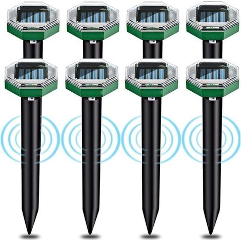 Solarbetriebenes Ultraschall-Maulwurfsabwehr-Set, 8-teilig, wasserdicht nach IP65, geeignet für Gärten, Terrassen und Rasenflächen zur Maulwurfsabwehr