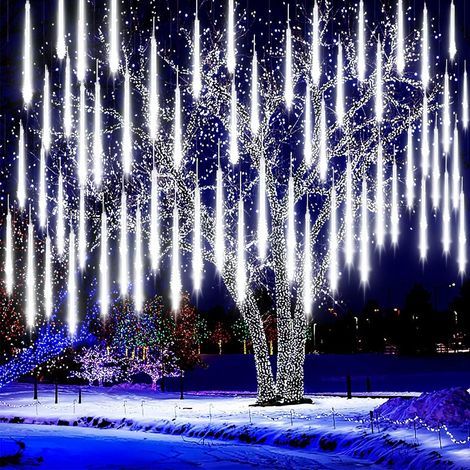 Météore Pluie Lumière 30cm 16 Tube 384 LED Guirlande Lumineuse Extérieure Pluie Feux de Noël pour Décoration Jardin Fenêtre Balcon (1/5)
