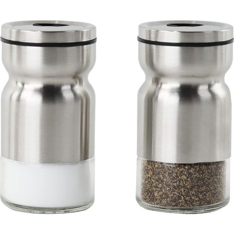 Salière et poivrière en verre et métal - Lot de 2 (1/5)