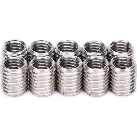 10pcs écrou d'insertion,insert fileté femelle M8 1.25 mâle M10 1.5 long 12mm trou inférieur 9.0mm en acier inoxydable pose écrou réparation manchon fileté douille vis réducteur outil de conversion (1/5)