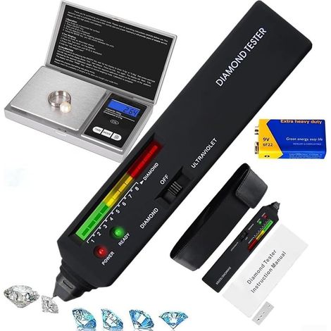 Stylo testeur de diamant professionnel avec lumière UV et balance de poche numérique de 0,01 g pour le test de bijoux et pierres précieuses, détection rapide, capacité de 200 g (1/5)