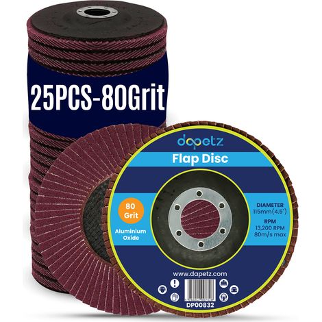 Dapetz ® Flap Discs 80 Grit 115mm 4.5" Aluminum Oxide Pack of 25PC Grinding Discs Sanding Discs for Angle Grinder to Sanding Grinding Metal Wood and Stainless Steel (1/5)
