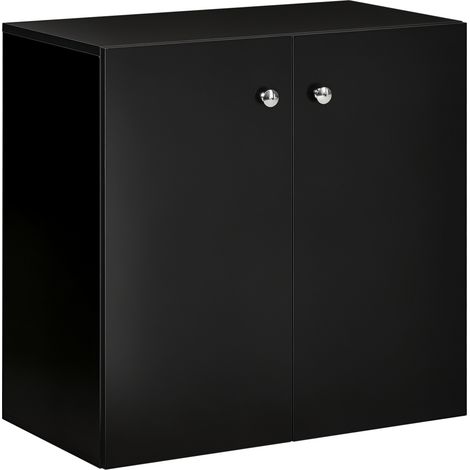 Storage Cabinet w/ Two Shelves Wooden Sideboard Freestanding Kitchen Cupboard Bookcase - Black