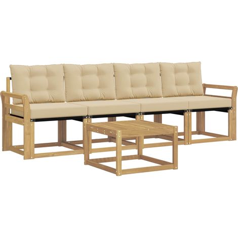 Conjunto de sofás de exterior con cojín 5 pcs y Beige vidaXL
