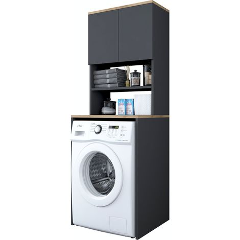 Meuble pour machine à laver en bois "Kado" - 65 x 60 x 183 cm - Gris anthracite (1/4)