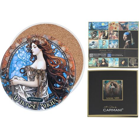 Carmani, posavasos de cerámica para taza/vaso. Inspirado en las pinturas de Alphonse Mucha. (1/4)
