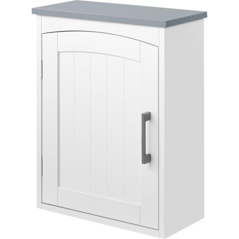 Meuble wc suspendu armoire à pharmacie murale armoire salle de bain rangement avec porte et étagère réglable - 41 x 18,5 x 52 cm - MDF - blanc (1/5)