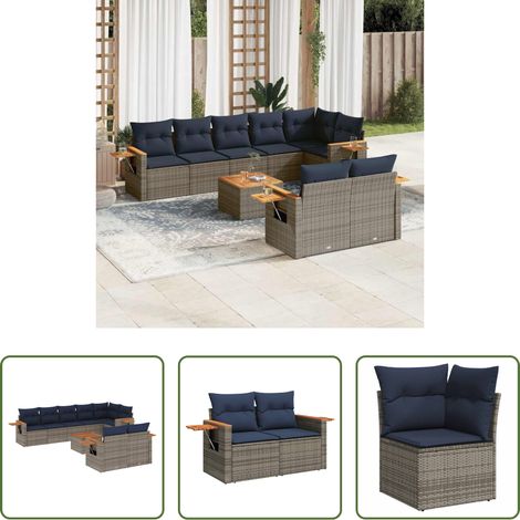 vidaXL Set de sofás de jardín 9 pzas con cojines ratán sintético gris (1/5)