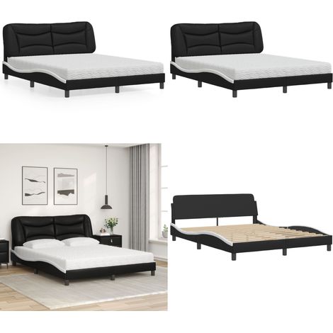 Lit avec matelas noir et blanc 160x200 cm similicuir - Lit Double - Lit Confortable - Lit Design - Literie - Sommier Tapissier - Home & Living (1/5)