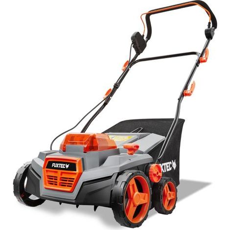 Scarificateur à batterie 40V FUXTEC FX-E2VE38SET, 2-en-1 scarification et aération, 38 cm de largeur, profondeur réglable jusqu'à 12 mm, bac 45L