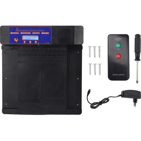 GARRYFIZH Ouvre-porte automatique pour poulailler, double ouverture, télécommande, électrique 100-240 V, noir, prise UE