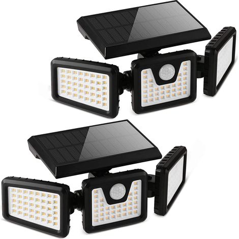 Lampe Solaire Exterieur, 118 LED Lampe Solaire Extérieur Detécteur de Mouvement, Lampe LED Extérieur Solaire IP65 Étanche pour Jardin, Entrée, Terrasse 2 Pack (1/5)