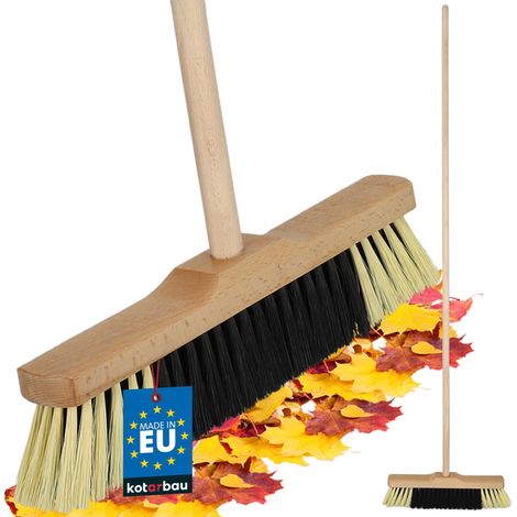 KOTARBAU® Balai Brosse - avec Manche en Bois - 35 cm - Marron - Balai Cantonnier - Brosse pour Terrasse Poils Durs - Bois de Hêtre & Nylon - Brun Noir Naturel (1/5)