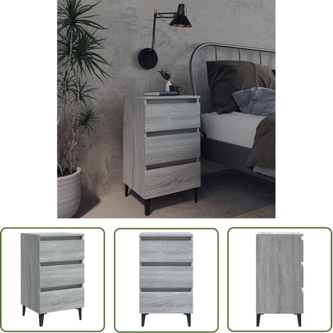 The Living Store Nachttisch mit Metallbeinen Grau Sonoma 40x35x69 cm - Industrieller Nachttisch - Grau - Wohnzimmer Dekoration - Schreibtischlampe - Regal (1/5)