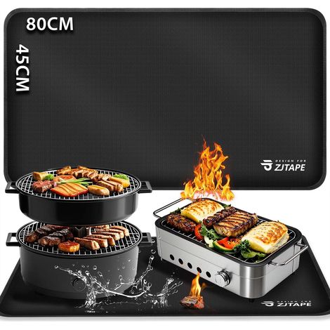 Tapis de barbecue ignifuge - 80 x 45 cm - Tapis de protection contre la chaleur pliable - Protection du sol - Tapis de barbecue en fibre de verre et silicone - Résistant à l'eau - Pour barbecue, sol (1/5)