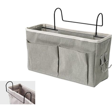 Sac de rangement de chevet avec support pour tête de lit - gris - sac de rangement suspendu avec poches et crochets - aux lits combinés de salon (1/5)