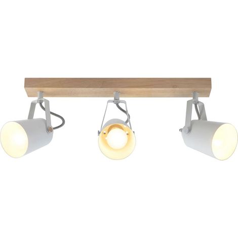 Plafón "Dera" de tres focos (3xE14) – Blanco/Madera (1/3)
