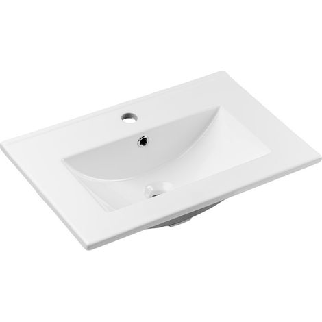 Einbauwaschbecken FLOW 60 cm Keramik glänzend weiß rechteckiges Design