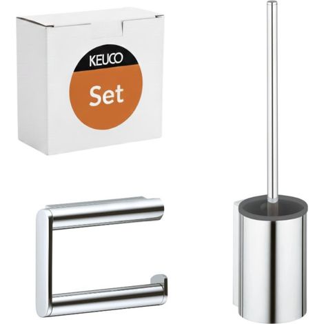 KEUCO Plan Set Toilettenpapierhalter und WC-Bürstengarnitur, Metall verchromt, Made in Germany, inkl. Schrauben und Dübel (1/5)