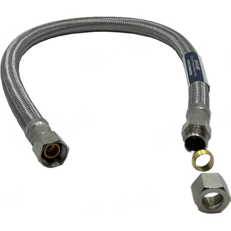 Tuyau d'extension de robinet de 30 cm (12 pouces) avec raccord mâle 3/8" vers femelle 3/8" à compression, en acier inoxydable tressé. (1/5)