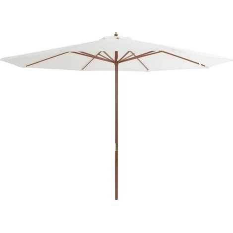 Parasol d'extérieur, mât en bois, 350 cm, blanc sable (1/5)