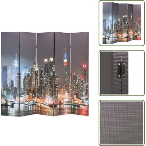 VidaXL - vidaXL Biombo divisor plegable 200x170 cm Nueva York de noche - VidaXL Nueva York