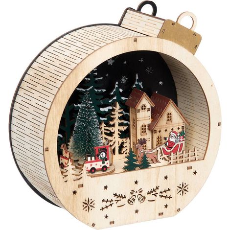 Pallina di natale luminosa in legno da appoggio, animata e musicale, con 4 led, altezza 22 cm, alimentata a batterie - Feeric lights & christmas (1/4)