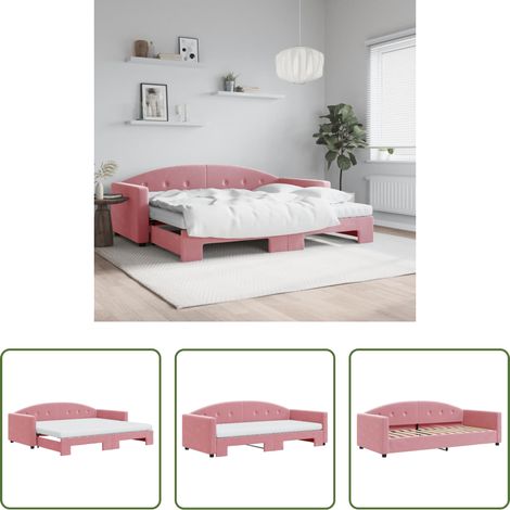 vidaXL Matelas en mousse - Lit de jour avec gigogne et matelas rose 90x200 cm velours (1/5)