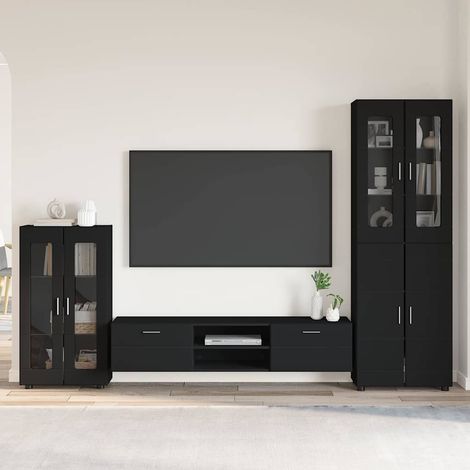 TV-Schrankset mit Schubladen FLORIN 3 pcs Schwarz Holzwerkstoff
