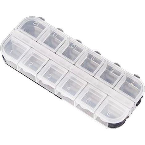 Boîte de rangement en plastique transparent à 12 compartiments, organisateur empilable pour perles, bijoux, pilules (1/5)