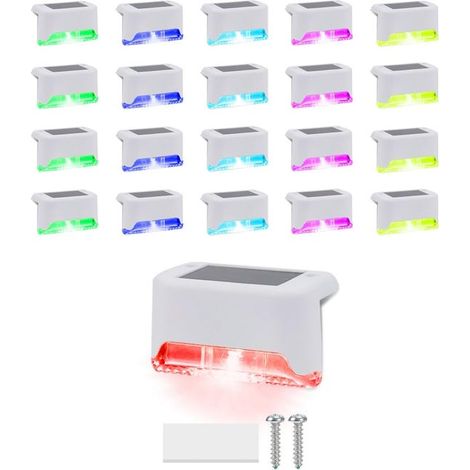 Packung mit 20 kleinen, wasserdichten RGB-LED-Solarleuchten mit Farbwechselfunktion für Treppen, Terrassen, Treppenhäuser und Geländer (weißes Gehäuse) (1/4)