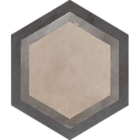 Carrelage sol / mur hexagonal effet ciment motif linéaire 25 x 21.6 cm TERRA CORNICE HEXAGONAL (vendu par boite de 1,17m2) (1/4)